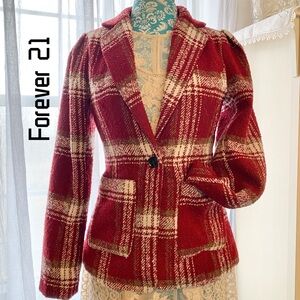Forever21 Plaid Tweed Single Button Lined Jacket